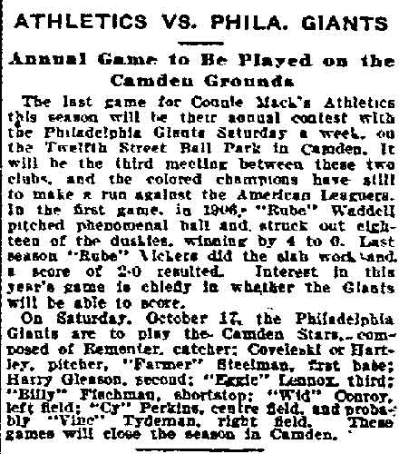 Athletics vs. Philadelphia Giants, October 14, 1908