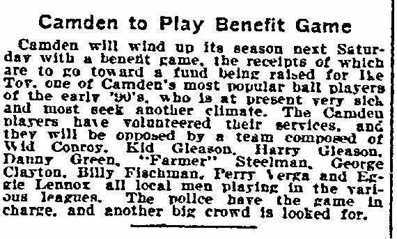 Philadelphia Inquirer, October 17, 1906 — Camden to Play Benefit Game