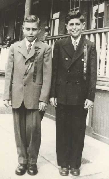 Samuel 'Buddy' Croge and Joe Acquaro in front of 2114 Berwick Street, May 19, 1947