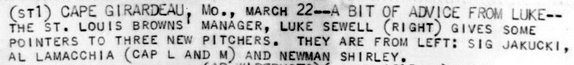 AP Wirephoto caption, March 22, 1944 — Sig Jakucki