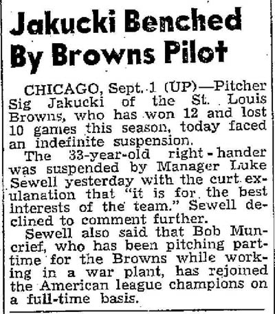 Ogden Utah Standard-Examiner, September 1, 1945 — Sig Jakucki