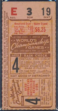 1944 World Series ticket stub, October 7, 1944 — Sig Jakucki was the starting pitcher for the St. Louis Browns