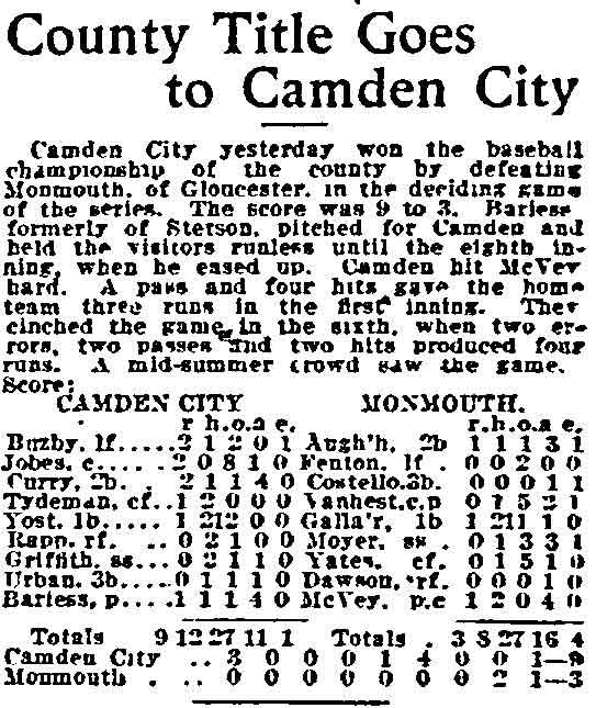 Philadelphia Inquirer, October 30, 1921 — County Title Goes to Camden City