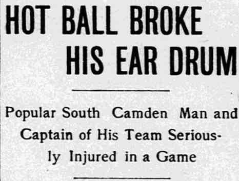 Philadelphia Inquirer, June 16, 1902 — Hot Ball Broke His Ear Drum headline