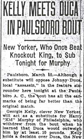 Camden Courier-Post, March 10, 1932 — Kelly Meets Duca in Paulsboro Bout, part 1