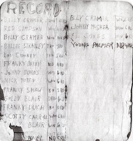 Al Daley handwritten boxing record