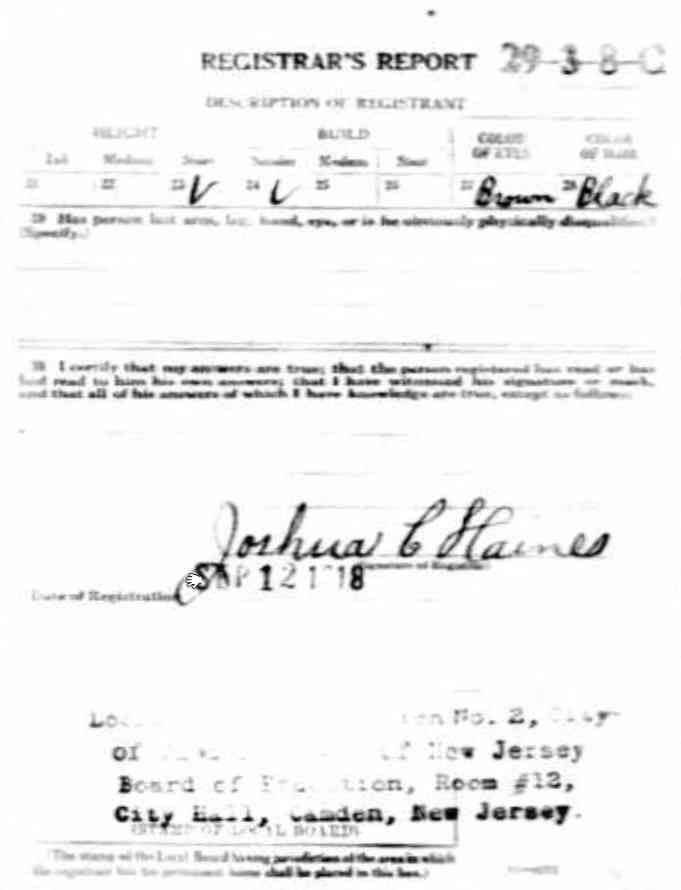 World War I Draft Registration Card — Battling Mack (Mattheo Fanelli), reverse