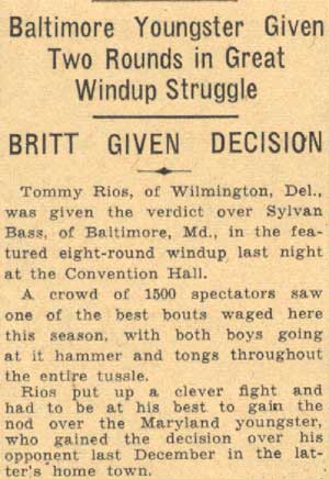 Camden Courier-Post, May 19, 1934 — Tommy Rios Gains Verdict Over Sylvan Bass