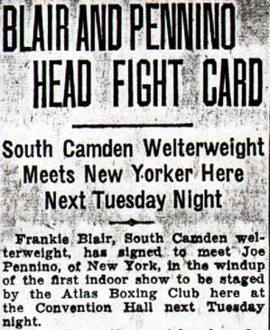 Blair and Pennino Head Fight Card — Camden Courier-Post, October 8, 1936