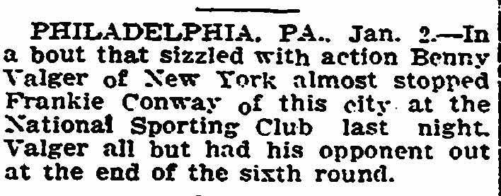 Trenton Evening Times, January 2, 1918, Frankie Conway boxing article