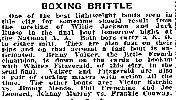 Philadelphia Inquirer, January 17, 1919, Frankie Conway boxing article