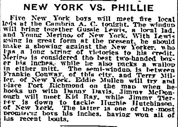 Philadelphia Inquirer, February 8, 1918, Frankie Conway boxing article