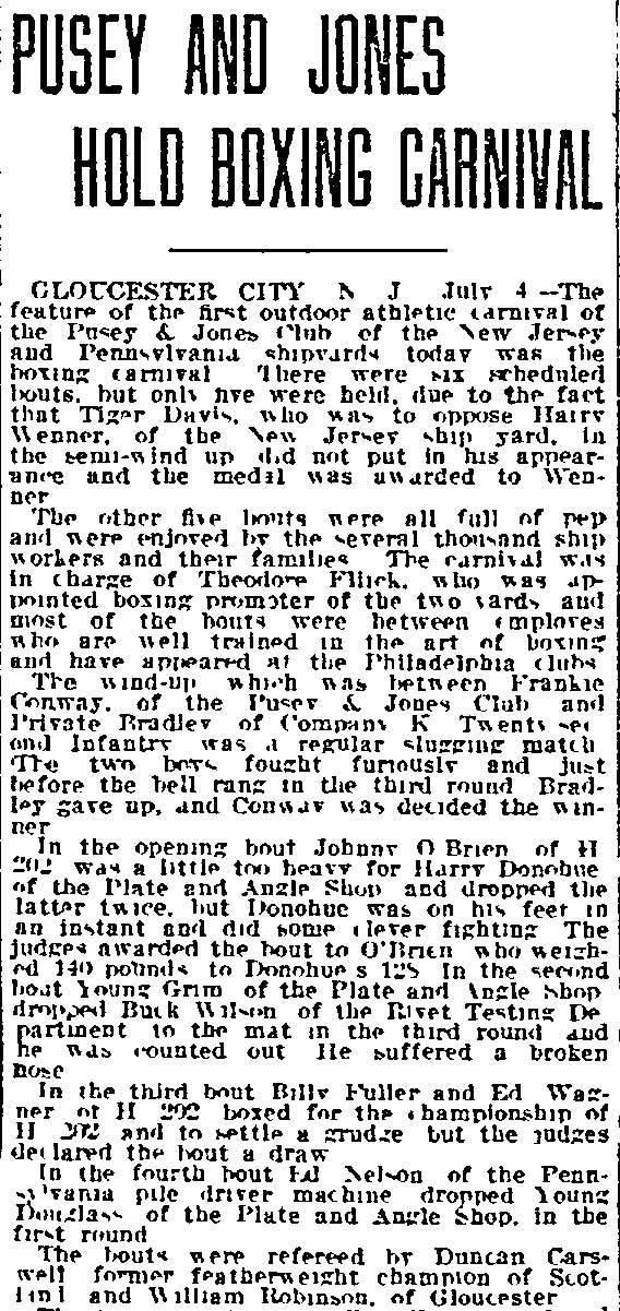 Philadelphia Inquirer, July 5, 1918, Frankie Conway boxing article