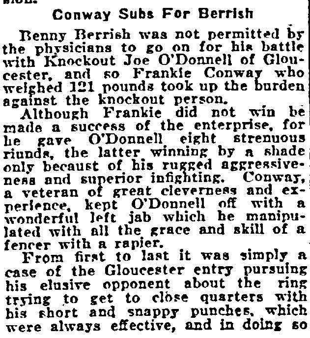 Philadelphia Inquirer, July 25, 1922, Frankie Conway boxing article