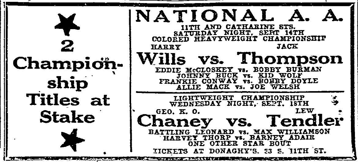 Philadelphia Inquirer, September 14, 1918, Frankie Conway boxing advertisement