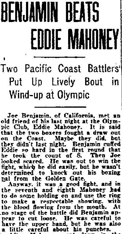 Philadelphia Inquirer, September 28, 1920, Frankie Conway boxing article