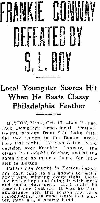 Salt Lake Telegram, October 17, 1922, Frankie Conway boxing article