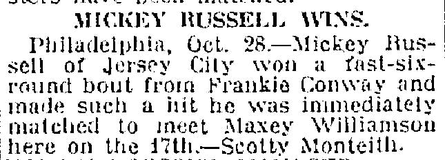 Jersey Journal, October 28, 1919, Frankie Conway boxing article