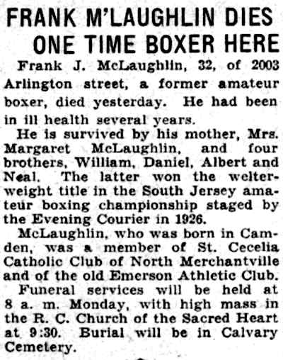 Frank J. McLaughlin obituary, Camden Courier-Post, June 3, 1932