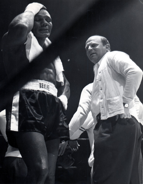 Jersey Joe Walcott in corner after knockout by Rocky Marciano — May 15, 1953