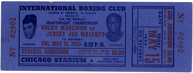 Jersey Joe Walcott vs. Rocky Marciano — May 15, 1953 — fight ticket