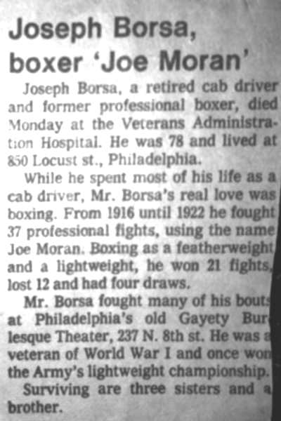 Joseph Borsa, boxer 'Joe Moran' — obituary