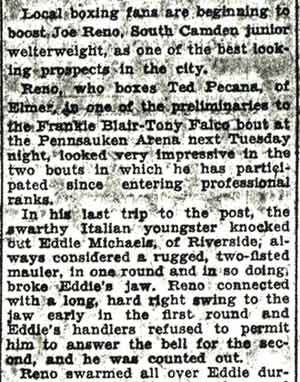 Camden Courier-Post, August 7, 1936 — Joe Reno Makes Fans Take Notice