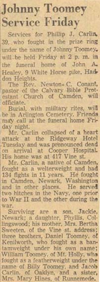 Johnny Toomey Service Friday — obituary