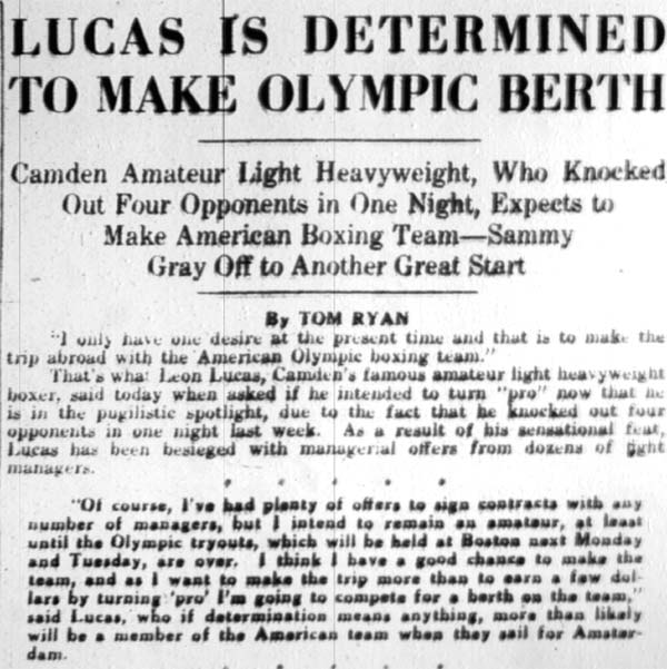 Lucas Is Determined to Make Olympic Berth — Camden Courier-Post April 18, 1928