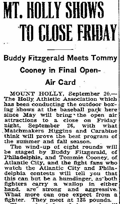 Trenton Evening Times, September 21, 1924 — Mt. Holly Shows To Close Friday
