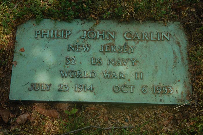 Phil 'Johnny Toomey' Carlin's grave at Arlington Cemetery, Pennsauken, NJ
