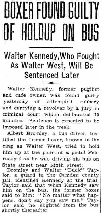 Camden Courier-Post June 8, 1932 — Boxer Found Guilty of Holdup on Bus