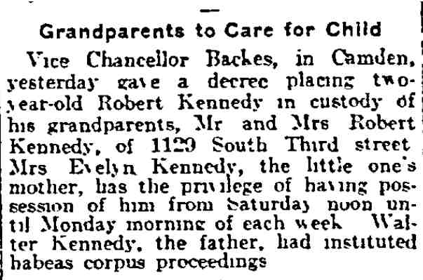 Philadelphia Inquirer June 15, 1915 — Grandparents to Care for Child