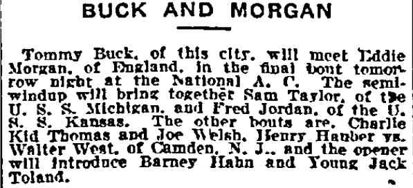 Philadelphia Inquirer October 22, 1915 — Buck and Morgan fight card