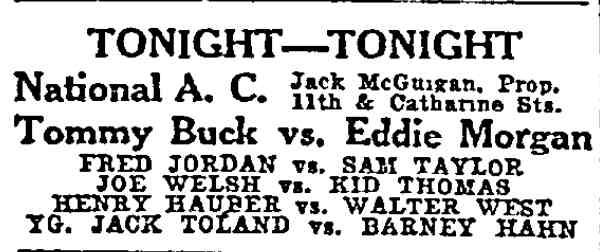 Philadelphia Inquirer October 23, 1915 — Tonight fight card at National A.C.