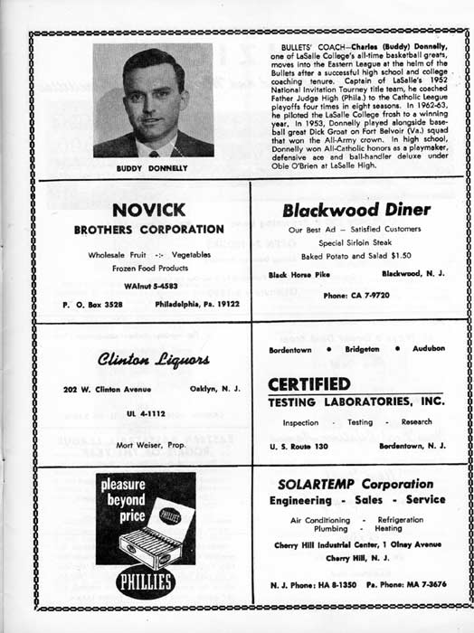 1963-64 Camden Bullets program, page 5