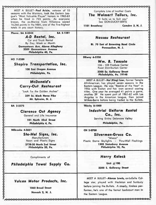 1963-64 Camden Bullets program, page 8