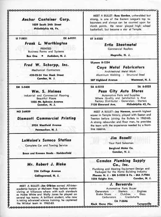 1963-64 Camden Bullets program, page 13