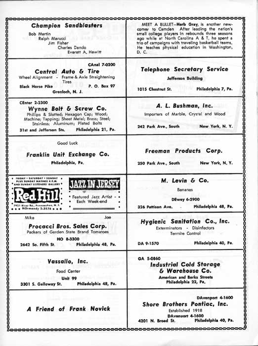 1963-64 Camden Bullets program, page 15