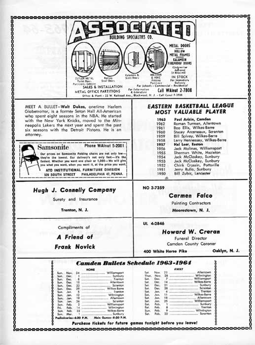 1963-64 Camden Bullets program, page 17