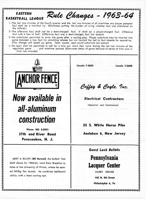 1963-64 Camden Bullets program, page 18