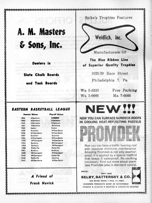 1964-65 Camden Bullets program, page 4