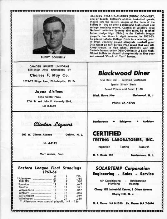 1964-65 Camden Bullets program, page 5