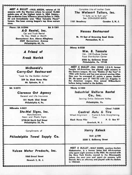 1964-65 Camden Bullets program, page 8