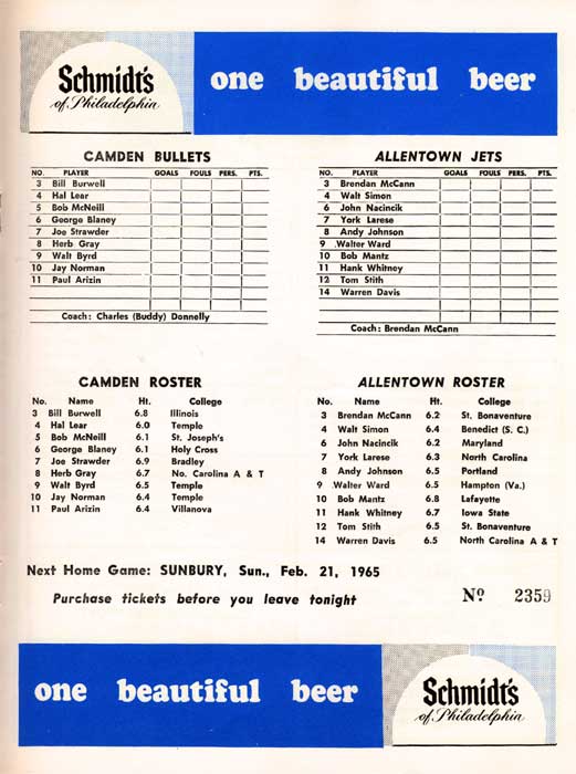 1964-65 Camden Bullets program, page 11