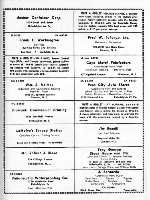 1964-65 Camden Bullets program, page 13