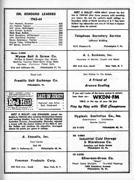 1964-65 Camden Bullets program, page 15