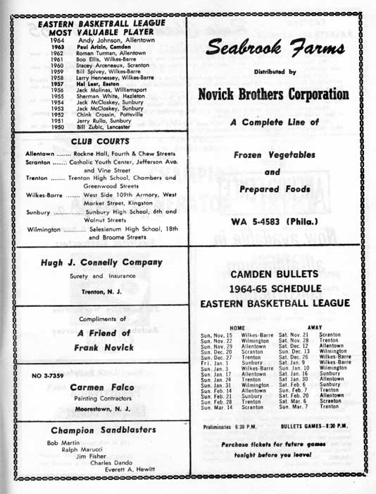 1964-65 Camden Bullets program, page 17