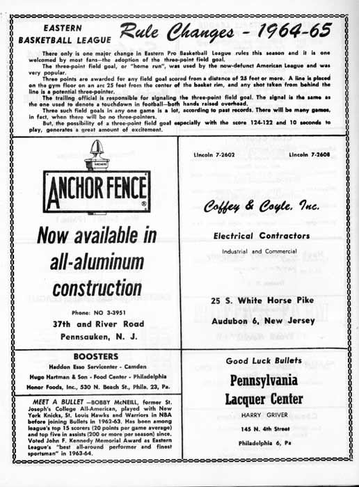 1964-65 Camden Bullets program, page 18