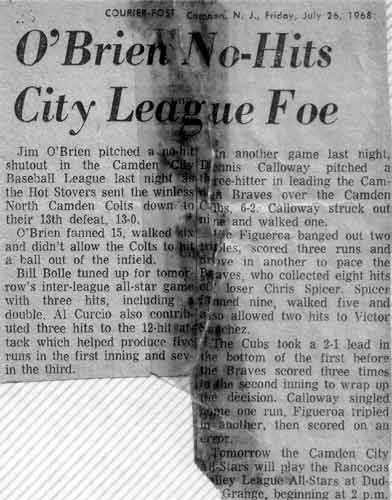 O'Brien No-Hits City League Foe, Camden Courier-Post, July 26, 1968